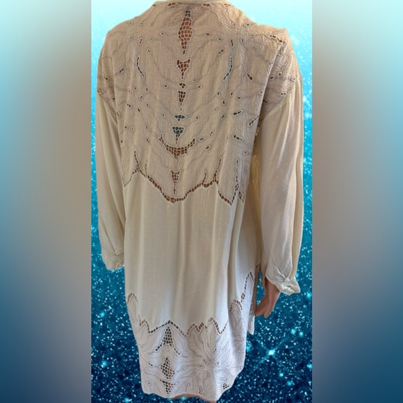 Cream Button-Up Embroidered Tunic - Picture 3 of 12